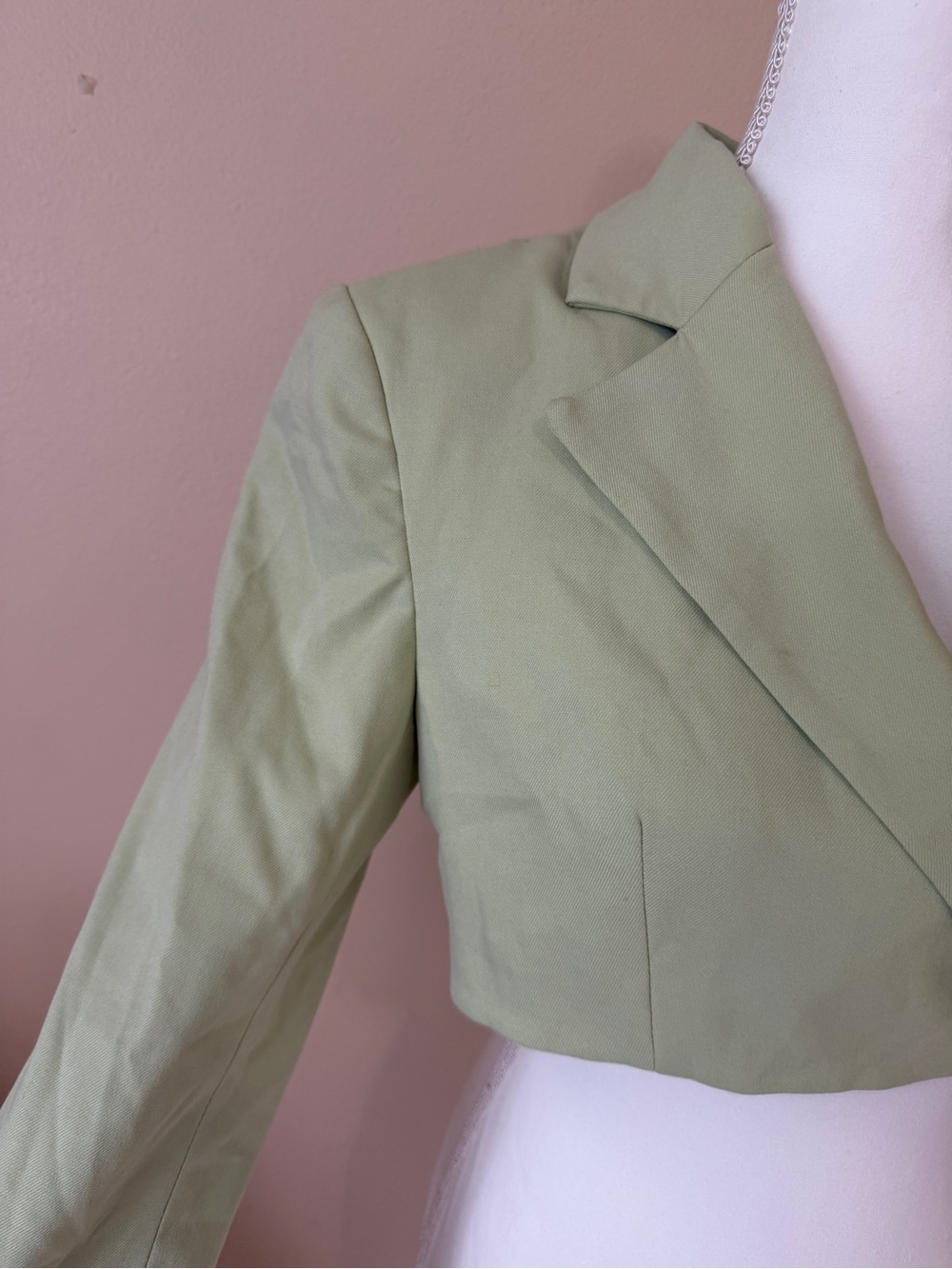 BERSHKA Sage green Crop Blazer With Back Detail Size S - Picture 7 of 15